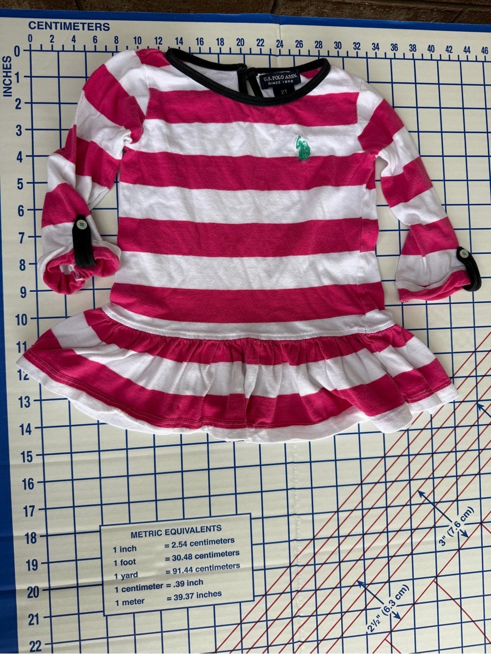 U.S. Polo Assn. Hot Pink and White Striped Peplum Long Sleeve Top